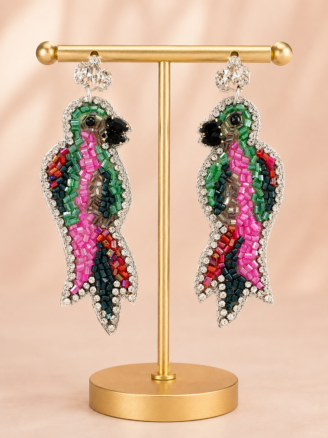 Pretty In Paradise Tropical Bird Bead & Crystal Earrings