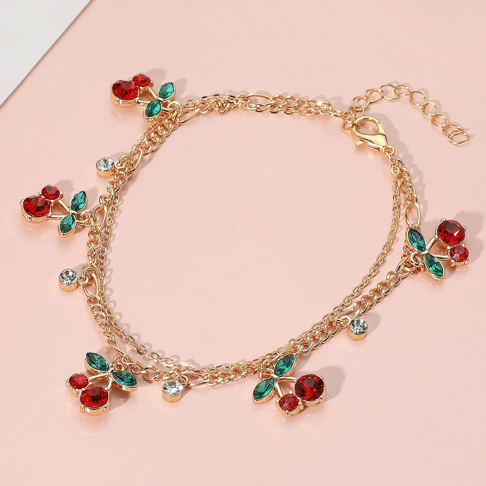 Charmed By Cherries Layered Gold Anklet