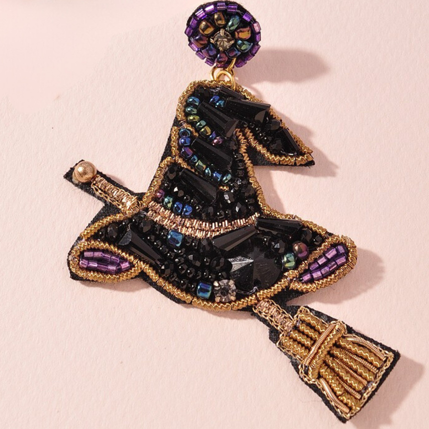 Halloween Witch Hat Crystal Sparkle Beaded Earrings