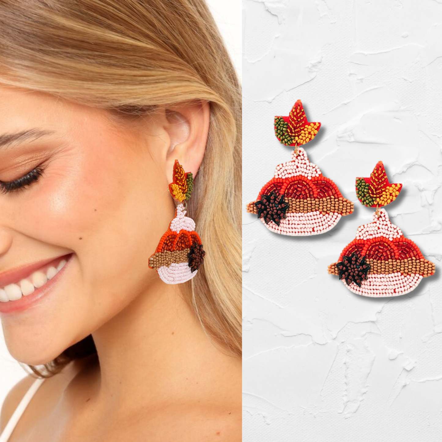Thanksgiving Holiday Fall Pumpkin Pie Seed Beaded Earrings