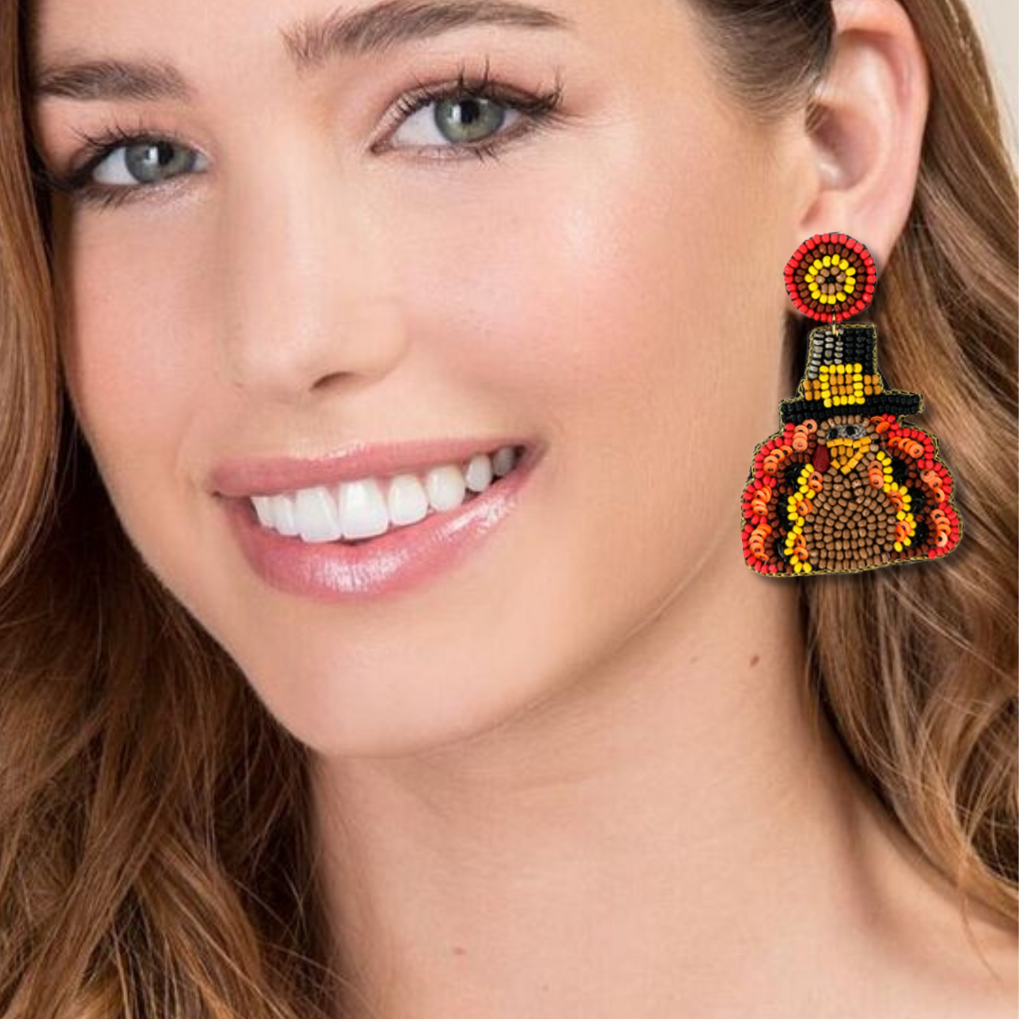Pilgrim Turkey Seed Beaded Holiday Sparkle Earrings
