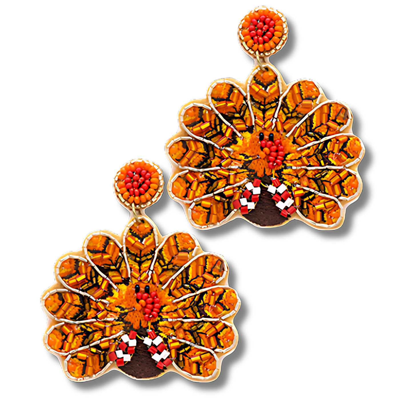 Thanksgiving Turkey Glass Beaded Holiday Sparkle Earrings