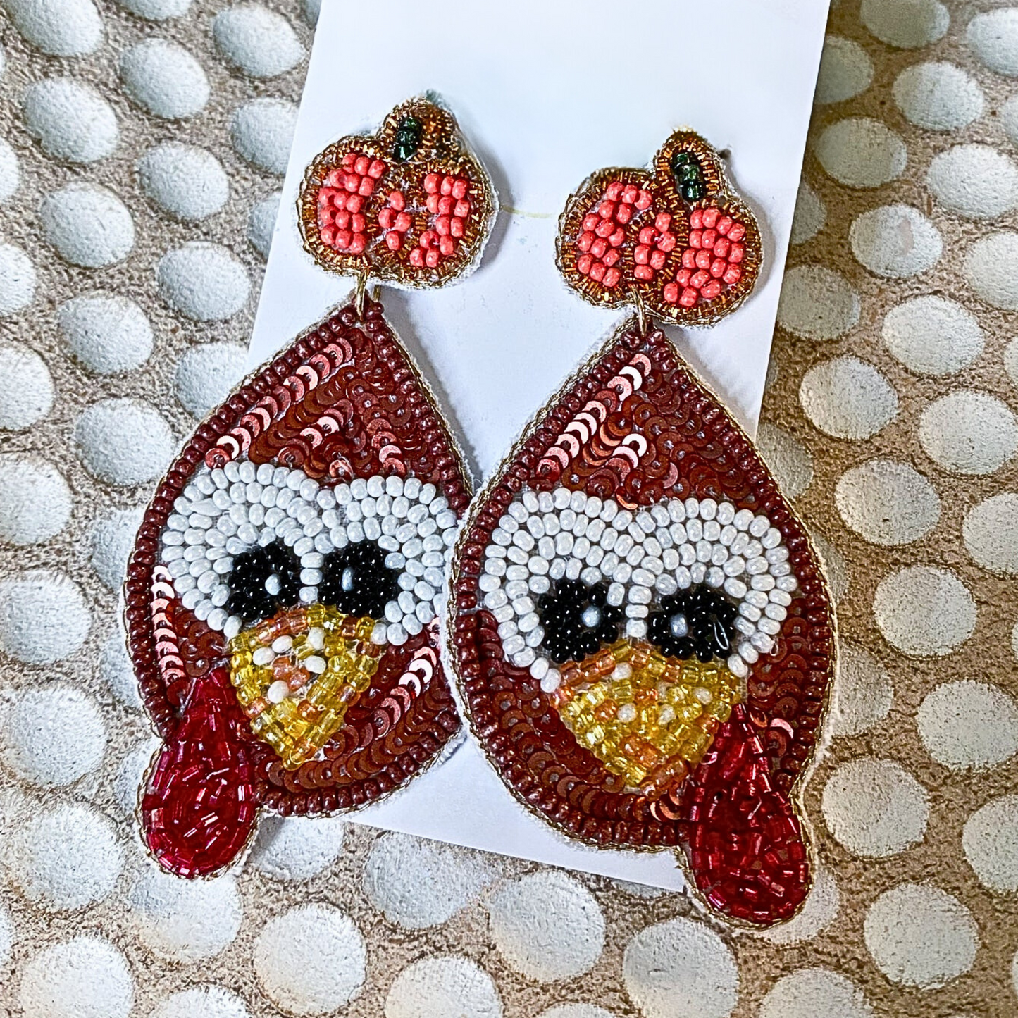 Fall Theme Turkey Pumpkin Seed Beaded Earrings