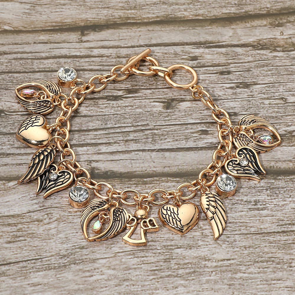 Gold On Angel Wings Charm Bracelet