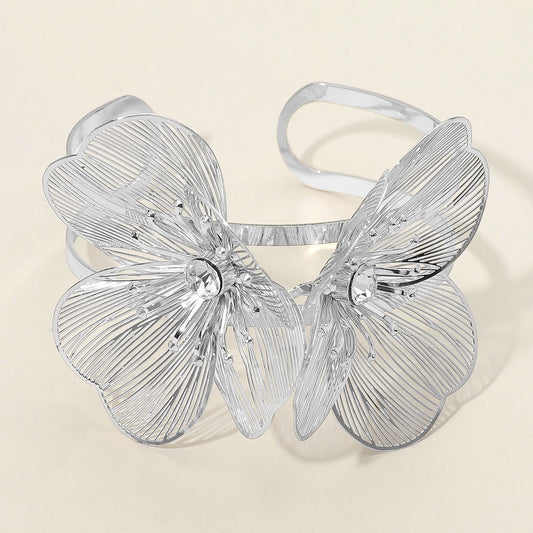 Silver Filigree Flower Arm Cuff Bracelet