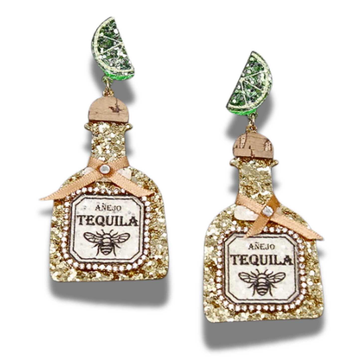 Iconic Tequila Brand Bottle Vegan Leather Glitter Earrings