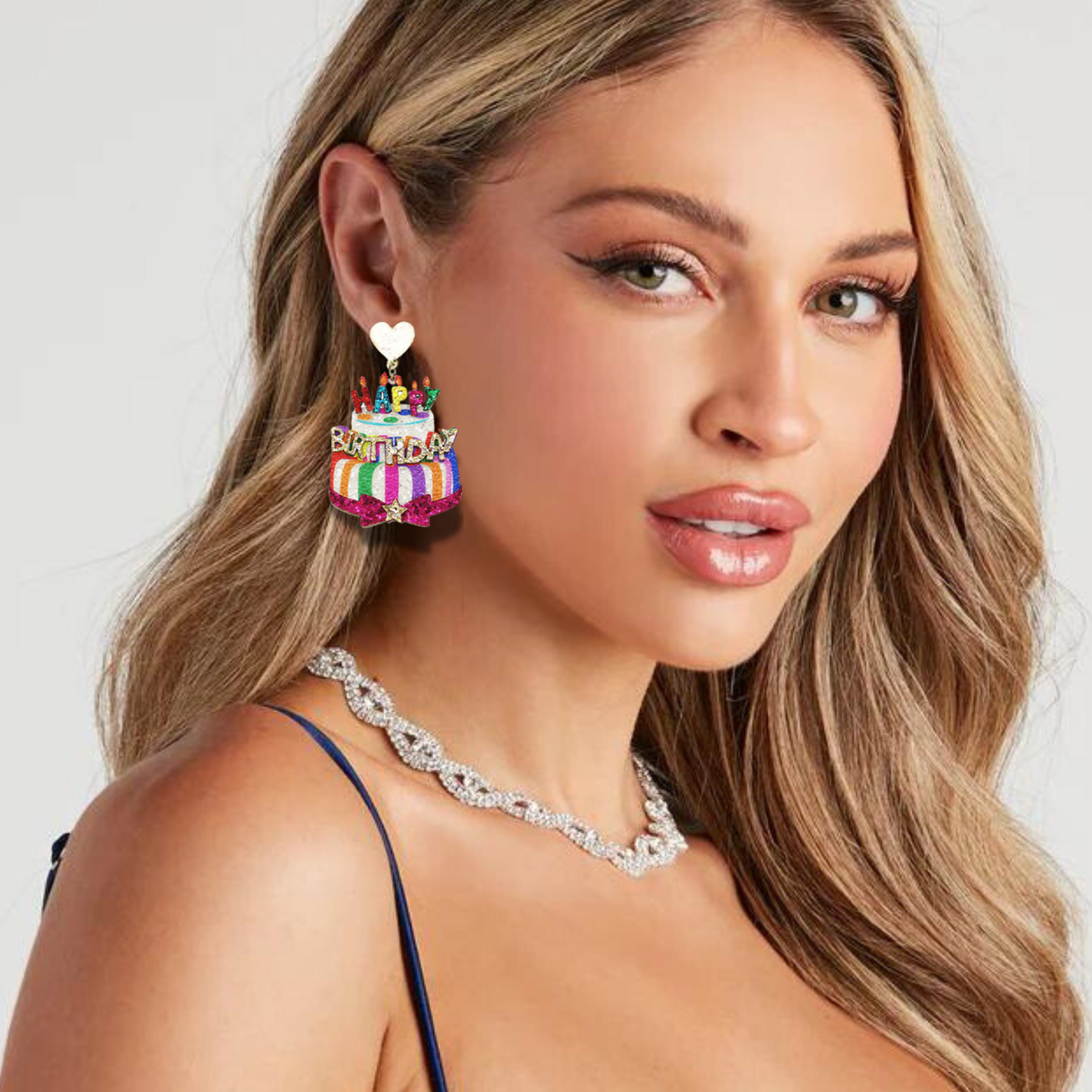 Birthday Cake Vegan Leather Glitter Earrings
