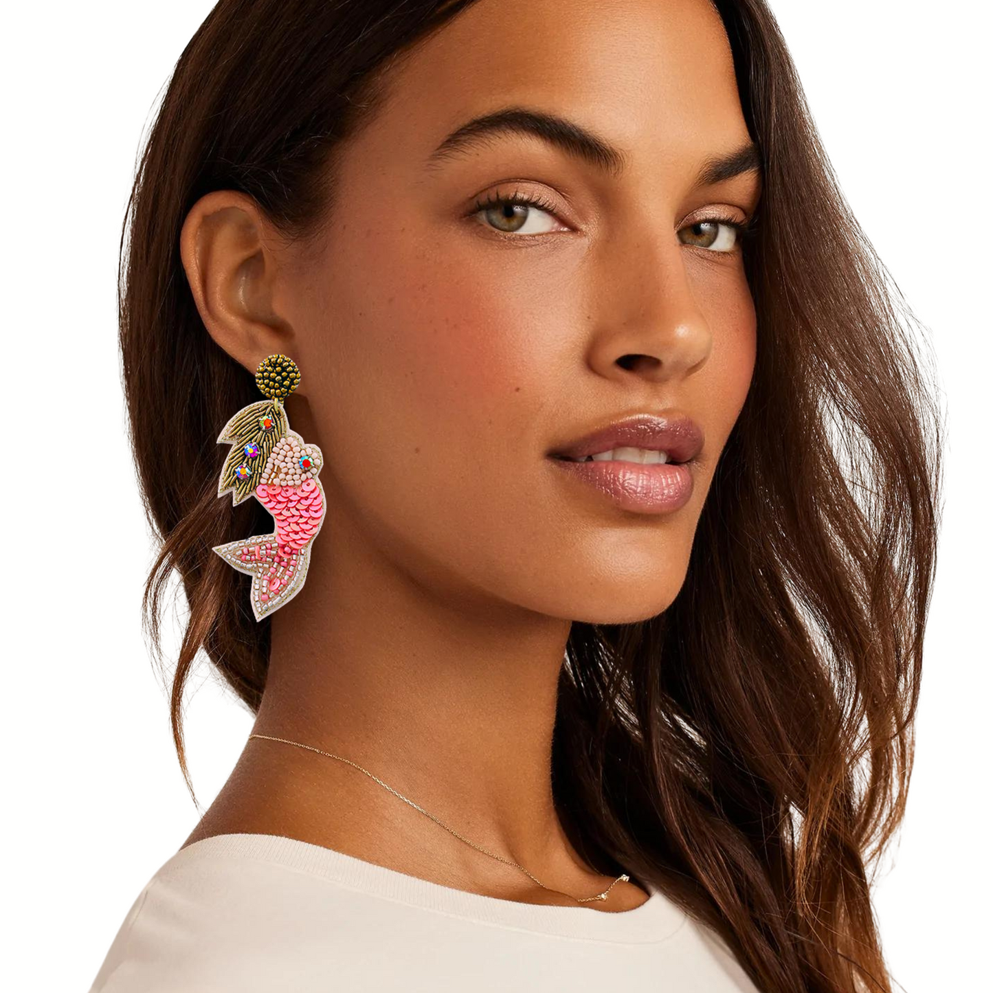 Pink Mermaid Beaded Sequin Statement Earrings