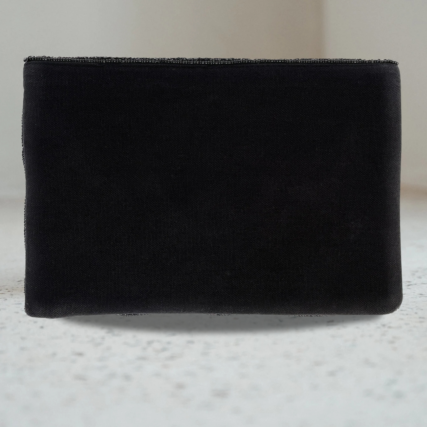 Black Scallop Design Beaded Crossbody Clutch Handbag