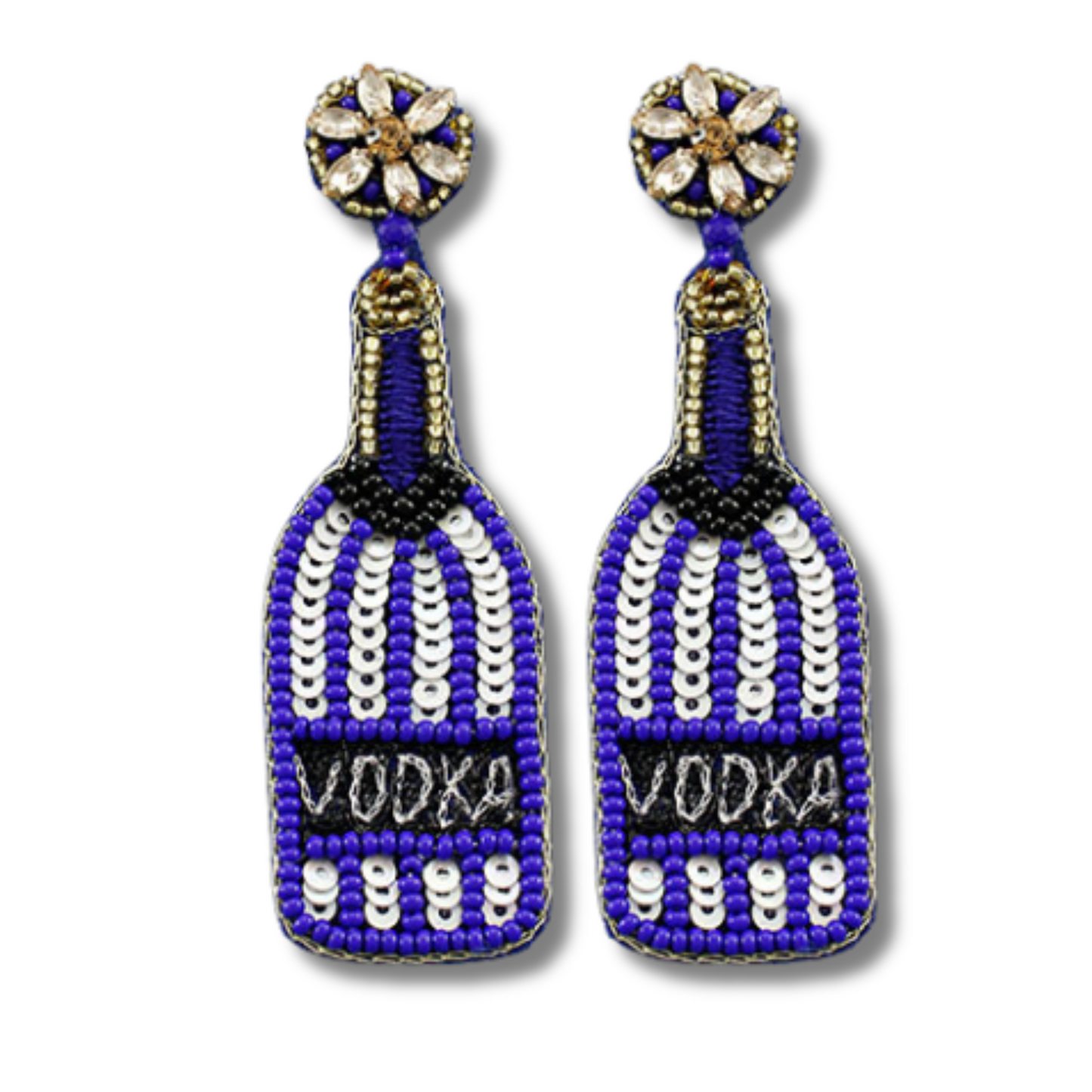 Striped Vodka Bottle Seed Beaded Party Earrings