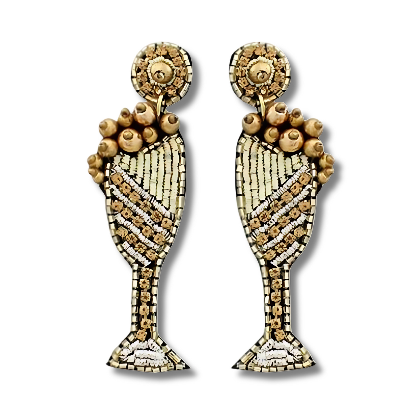 Champagne Flute Pearl Beaded Crystal Earrings