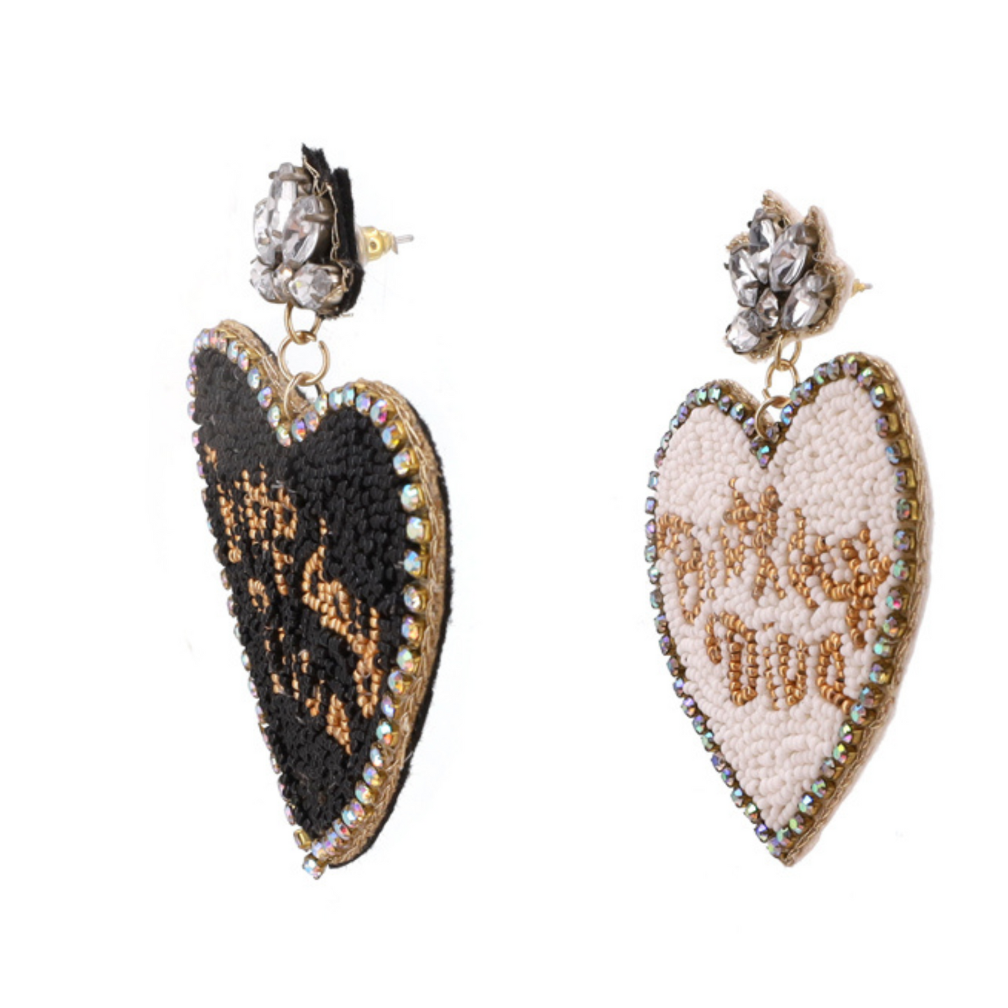 BIRTHDAY DIVA Heart Celebration Beaded Rhinestone Earrings