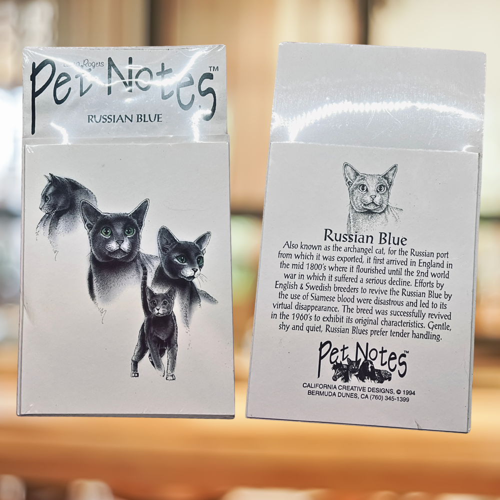 Vintage Cat Breed Note Card Set - Russian Blue