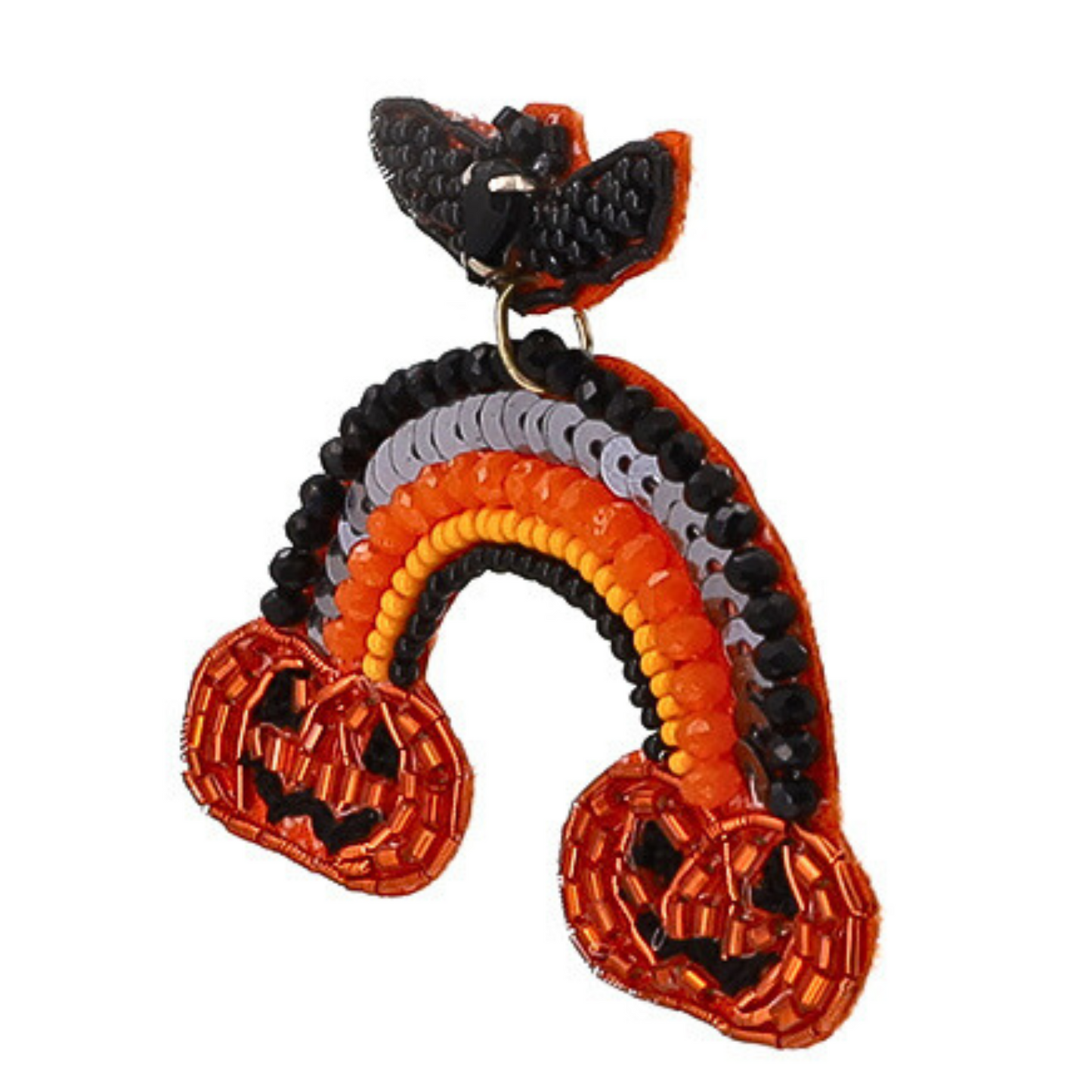 Over The Rainbow Pumpkin Bat Halloween Beaded Earrings