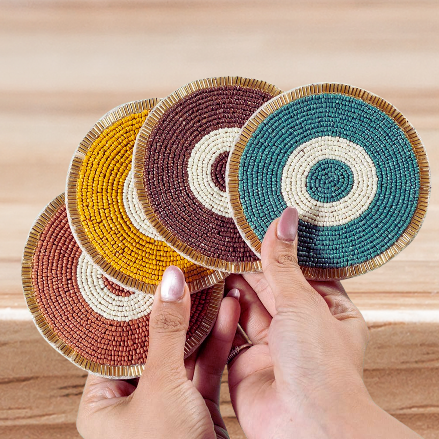 Evil Eye Artisan Beaded Set of 4 Coasters