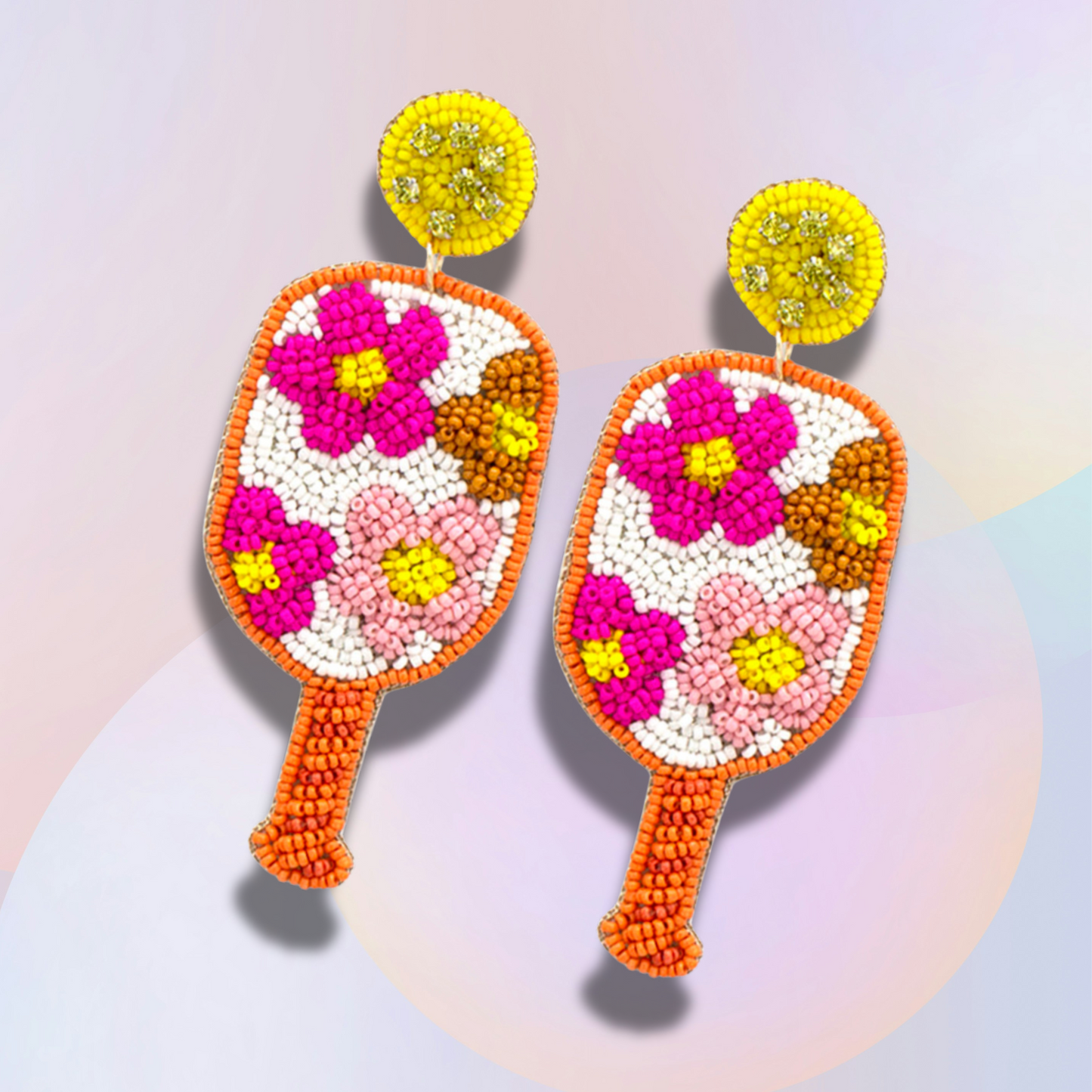 Pickleball Queen Seed Beaded Pink Paddle Earrings