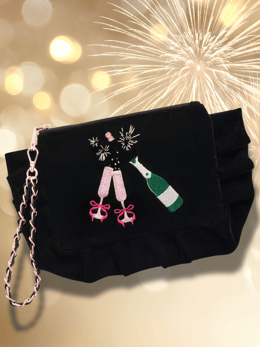 Pop The Cork Holiday Ruffle Wristlet Handbag