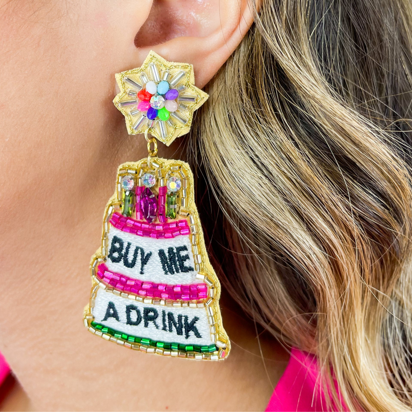 BUY ME A BIRTHDAY DRINK Beaded Crystal Gift Earrings