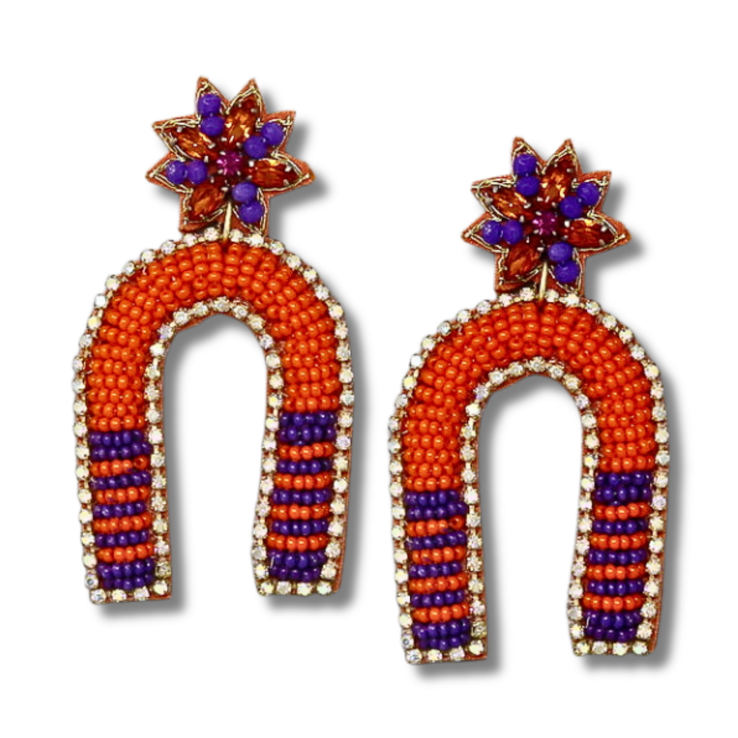 Clemson Football Team Colors Goalpost Seed Beaded Earrings