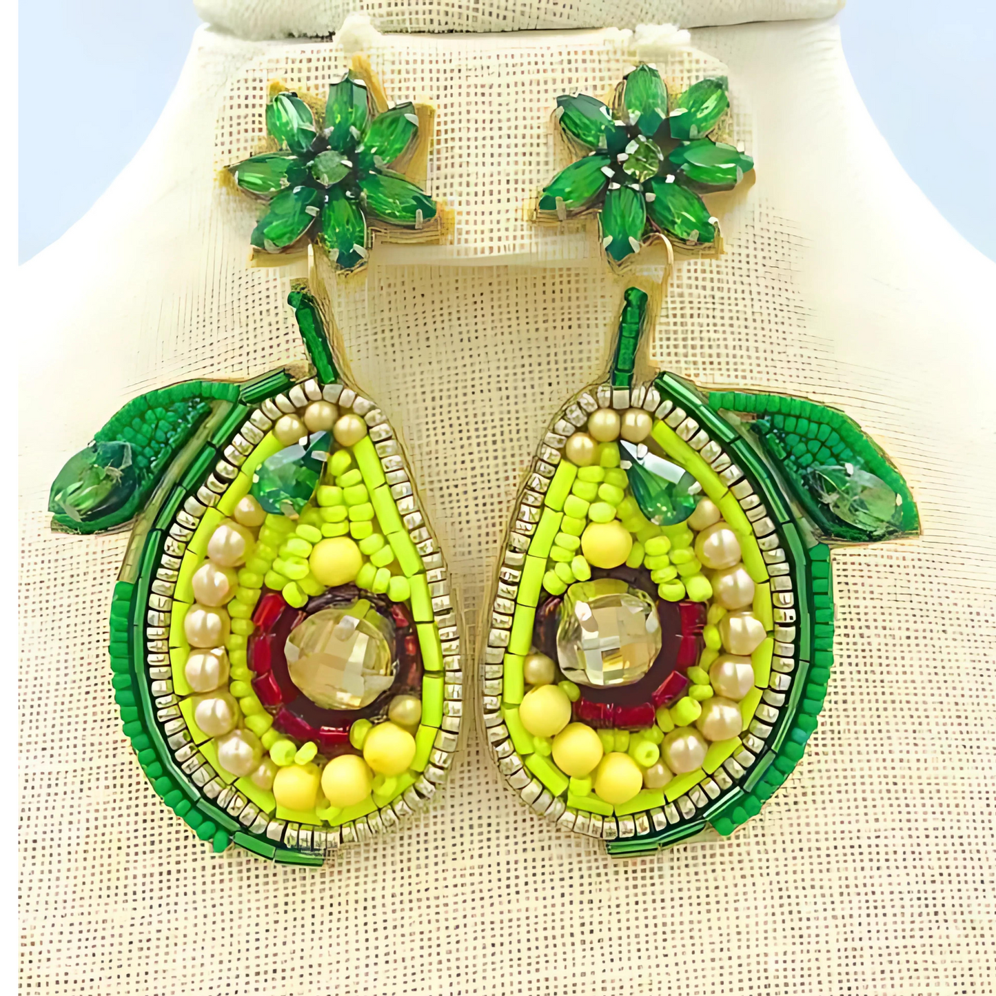 Avocado Mexican Fiesta Food Crystal Seed Beaded Earrings