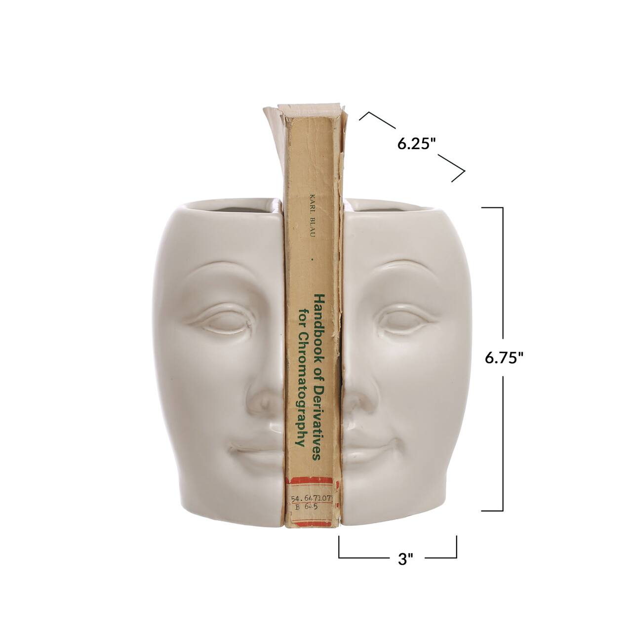 Set of 2 Stoneware Face Vases Bookends