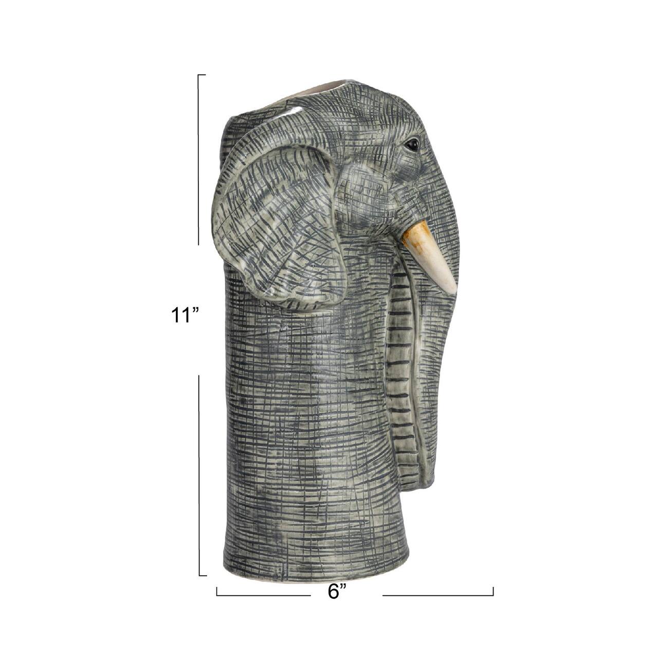 Hand-Painted Decorative Stoneware Elephant Vase