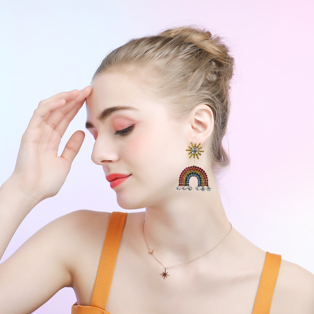 Rhinestone Rainbow Statement Earrings