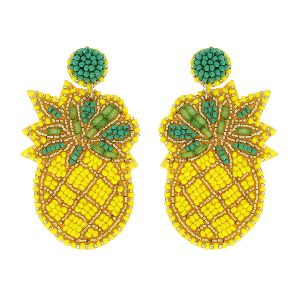 Pineapple Fruit Seed Beaded Resort Earrings