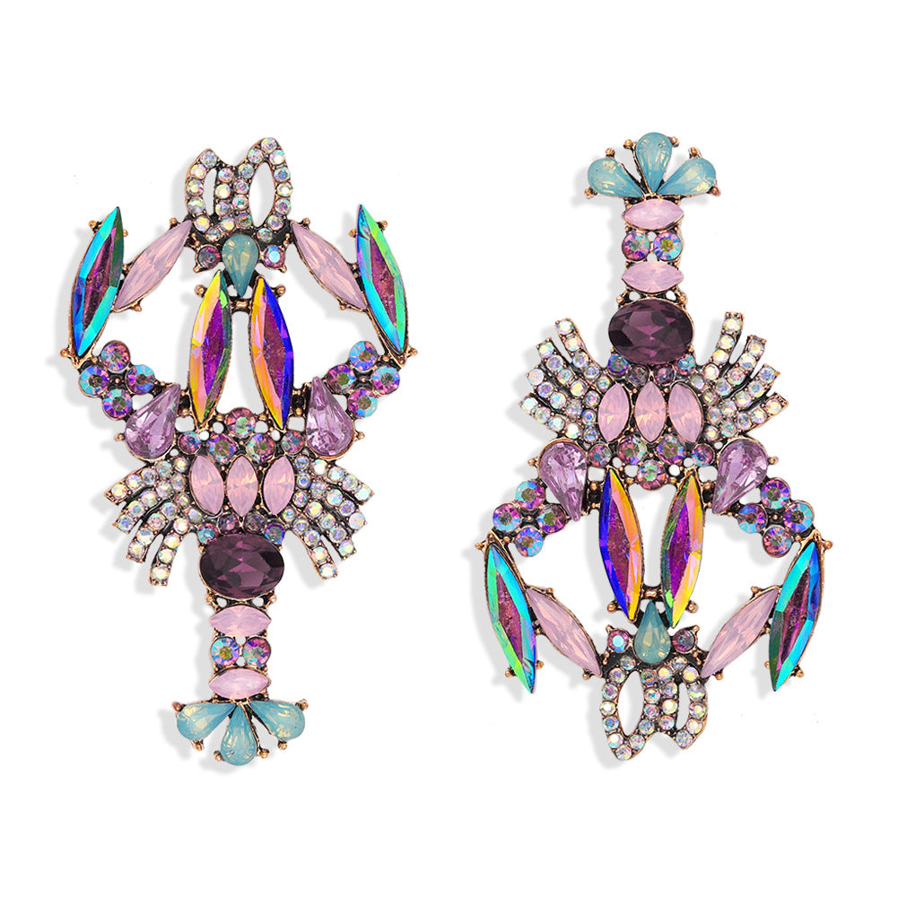 Aurora Crystals Lobster Rhinestone Glam Bling Earrings