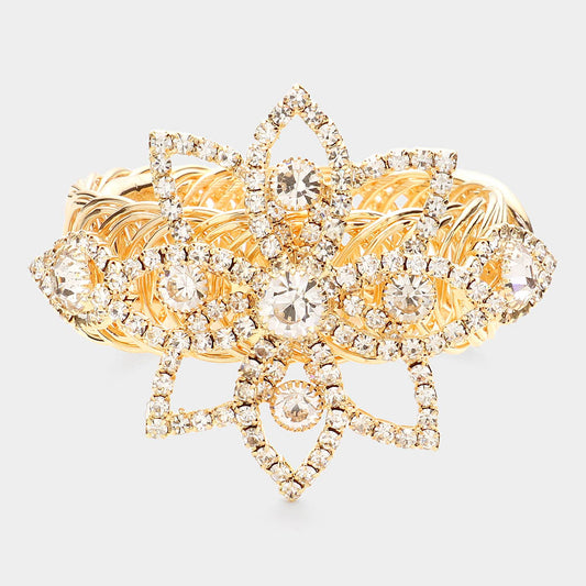 Crystal Sparkle Gold Flower Arm Cuff Bracelet