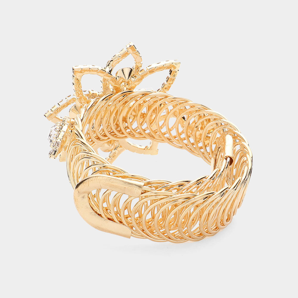 Crystal Sparkle Gold Flower Arm Cuff Bracelet