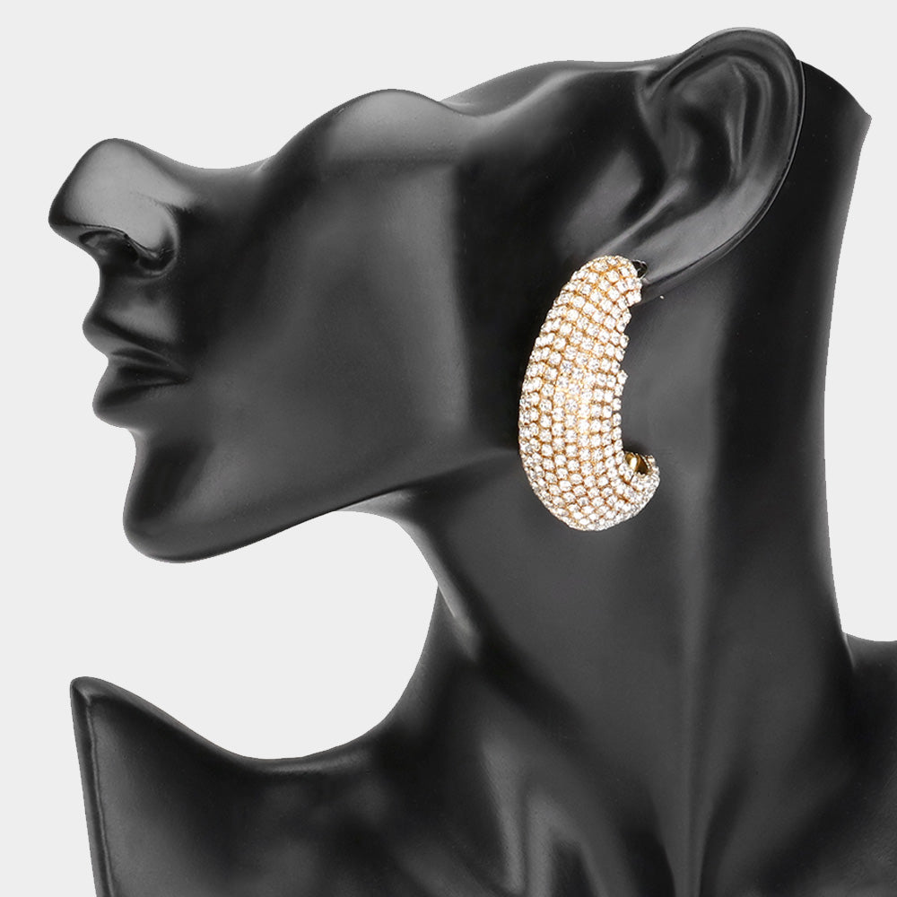 Rihanna Rhinestone Sparkle Chunky Evening Hoop Earrings