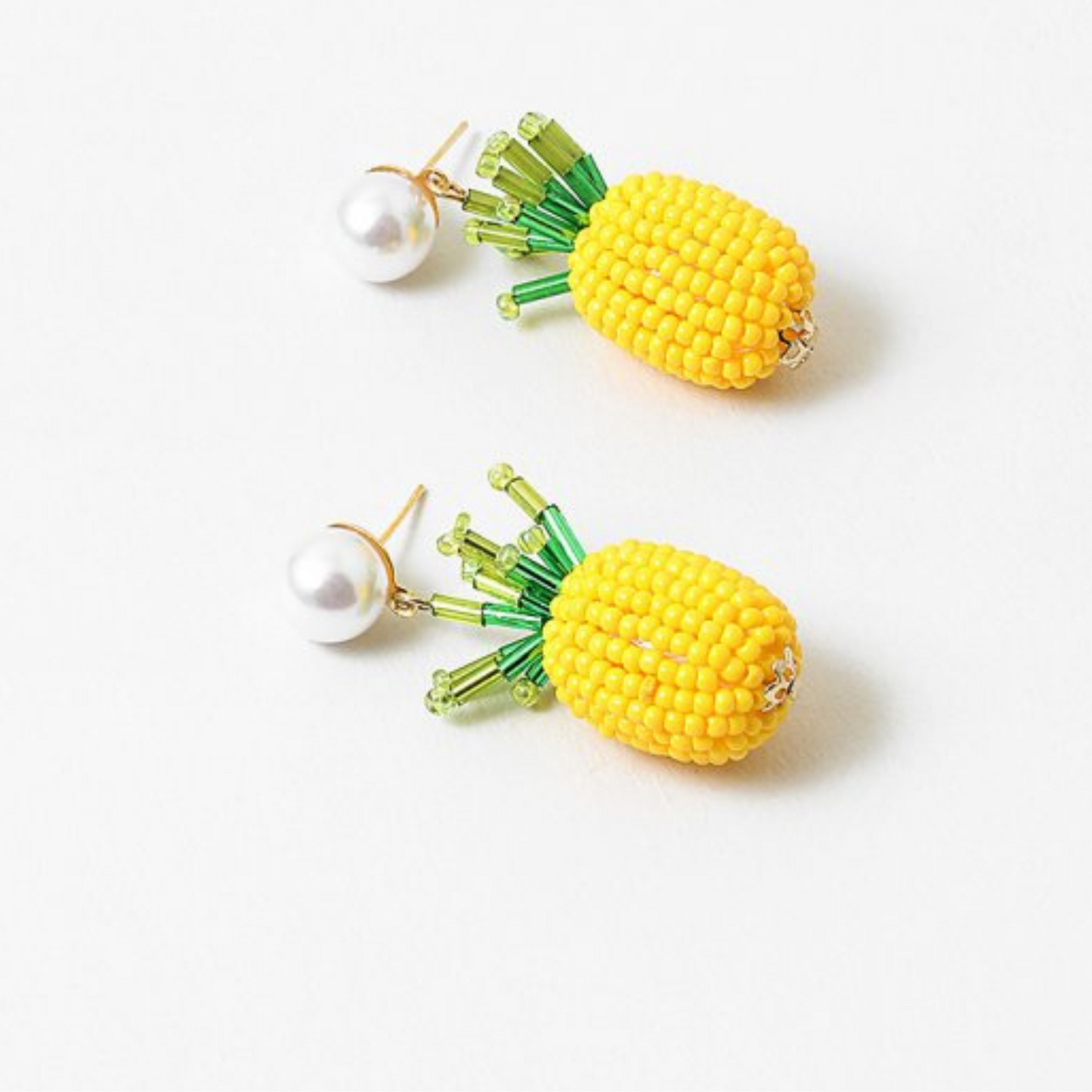 Pineapple Bead Pearl Tropical Dangle Earrings