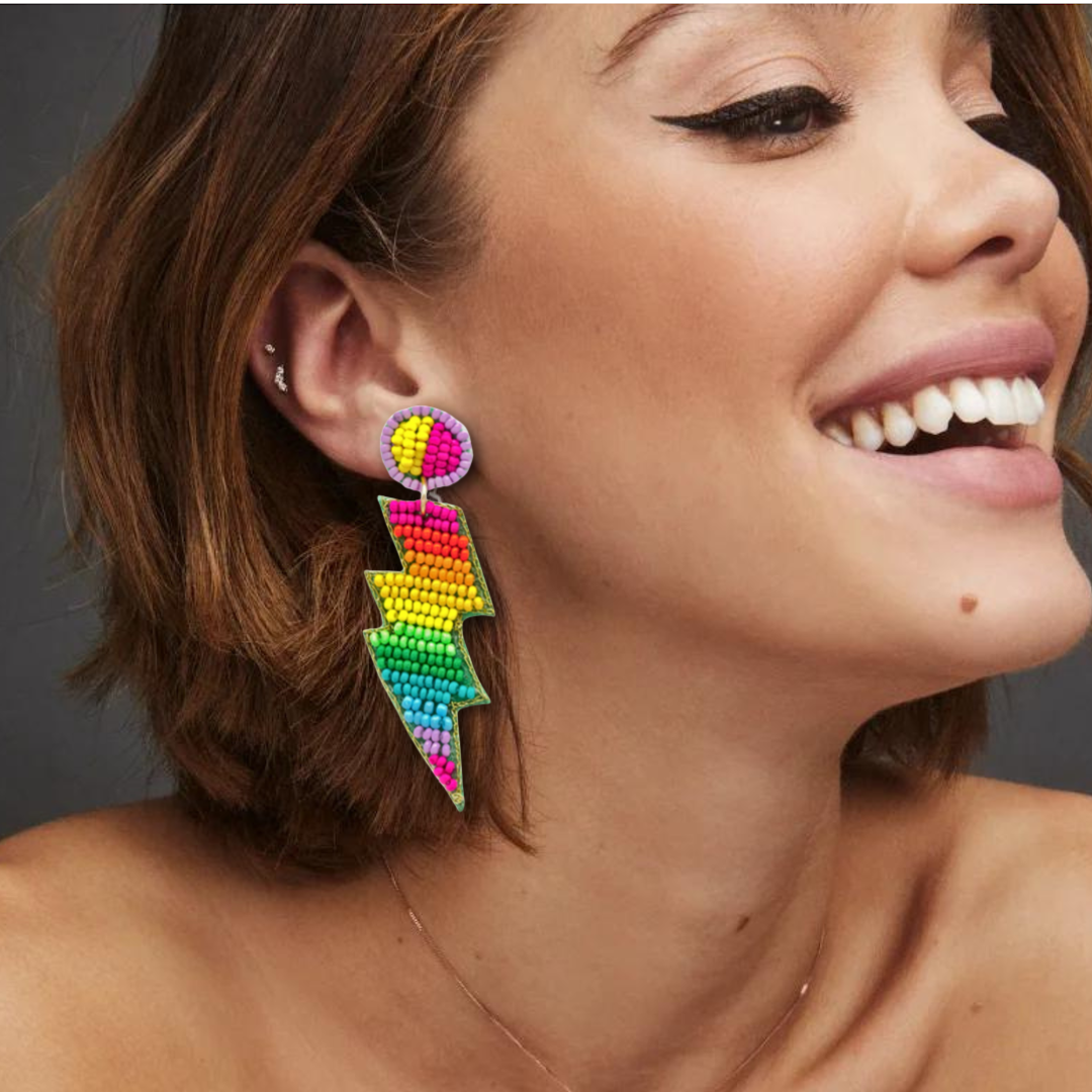 Lightning Rainbow Beaded Dangle Statement Earrings