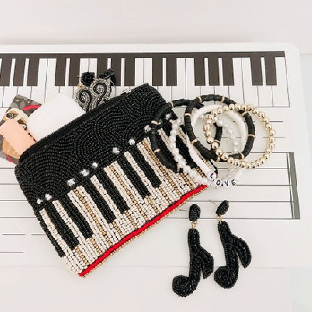 Piano Player Beaded Coin Storage Pouch