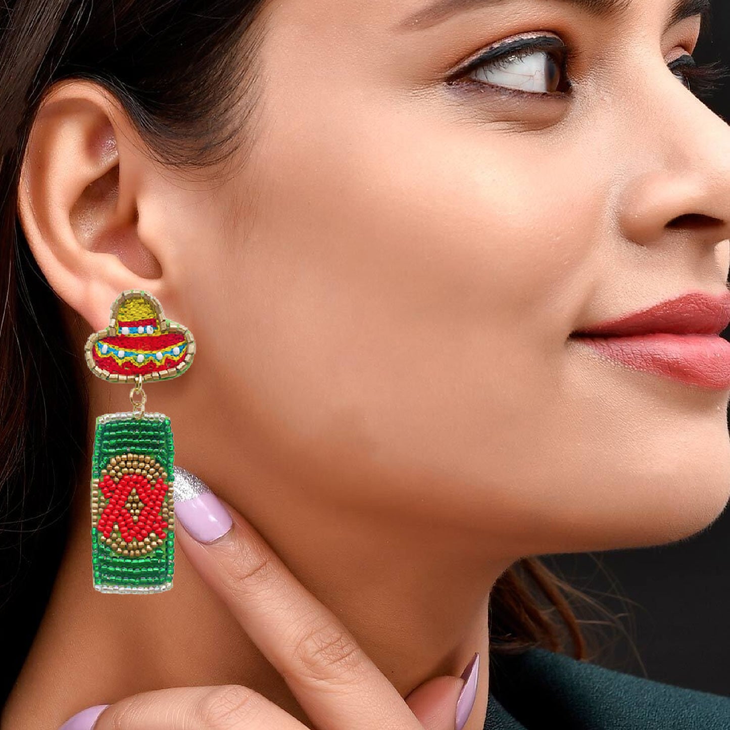 Dos Equis Mexican Beaded Beer Can Sombrero Earrings