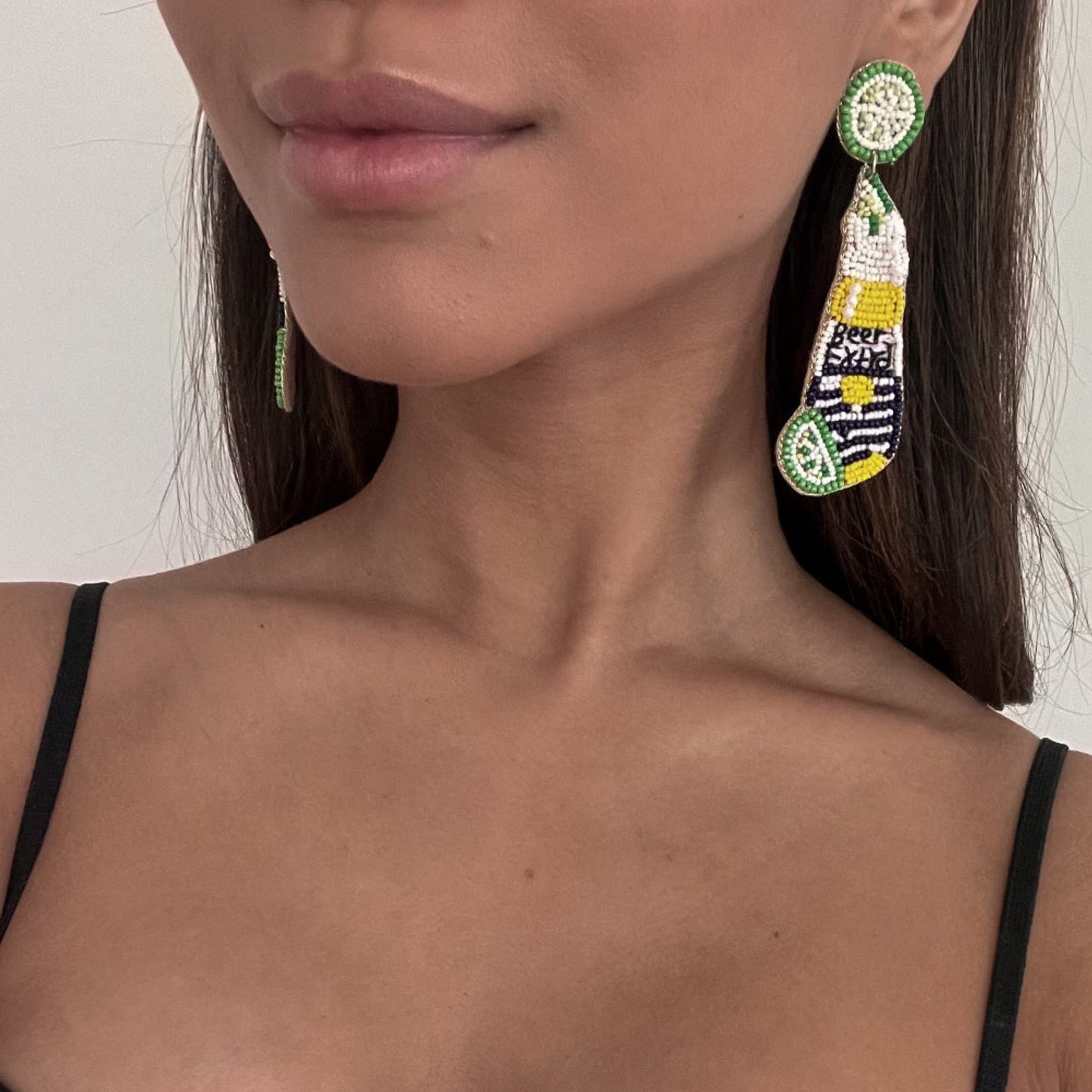 Corona Extra Beer Bottle Lime Wedge Beaded Earrings