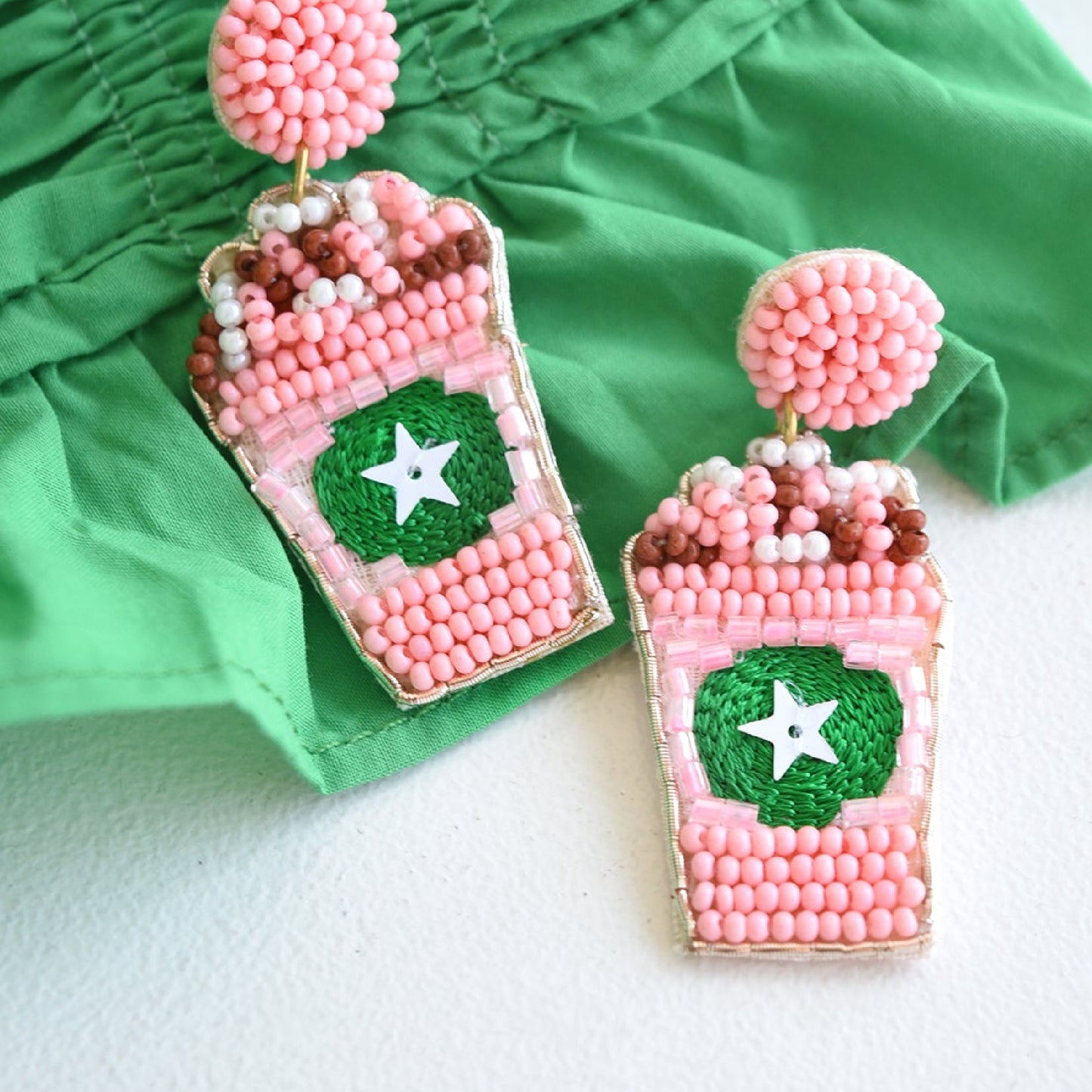 Starbucks Latte Coffee Frappe Beaded Earrings