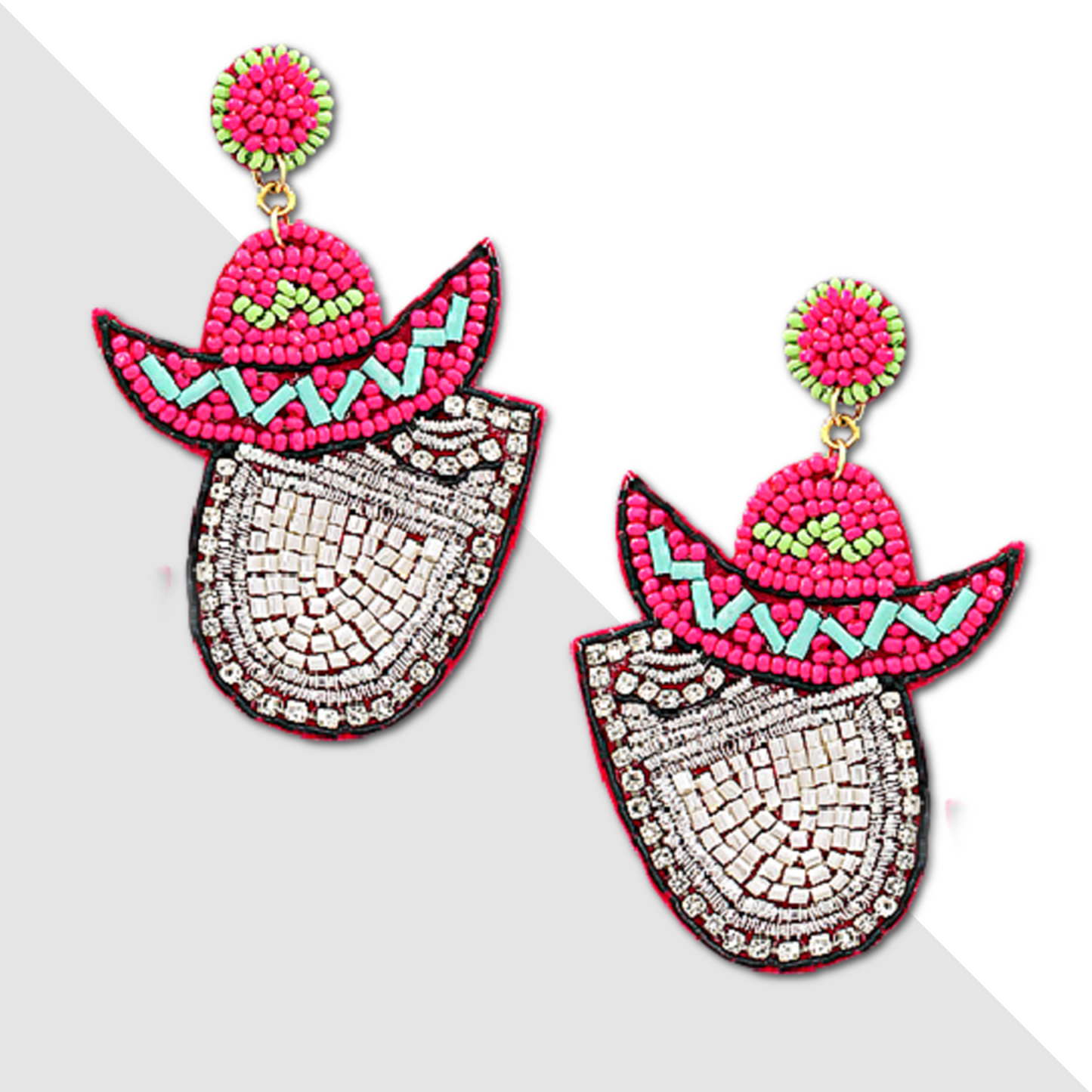 Mexican Sombrero Hat Tequila Shot Cocktail Beaded Earrings