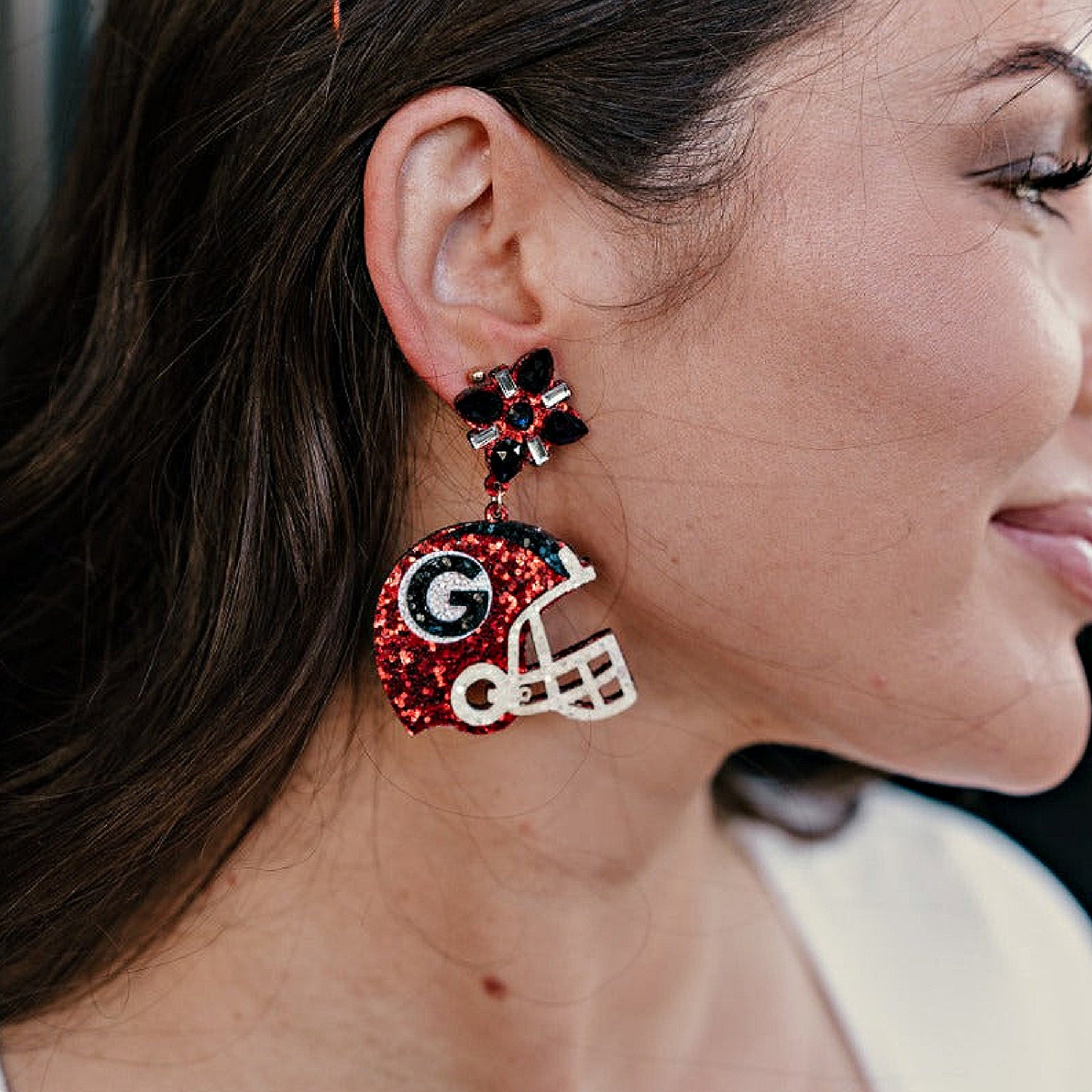 UGA Georgia Bulldogs Leather Glitter Football Team Helmet Earrings