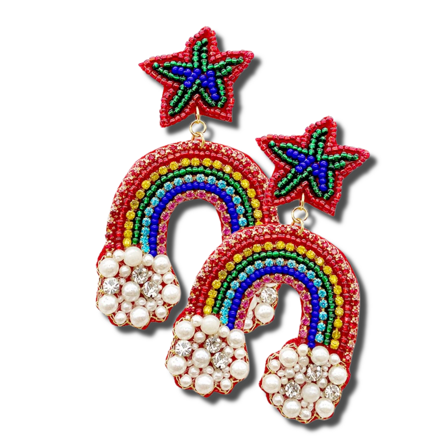 Star Rainbow Clouds Pearls Bead Sparkle Earrings