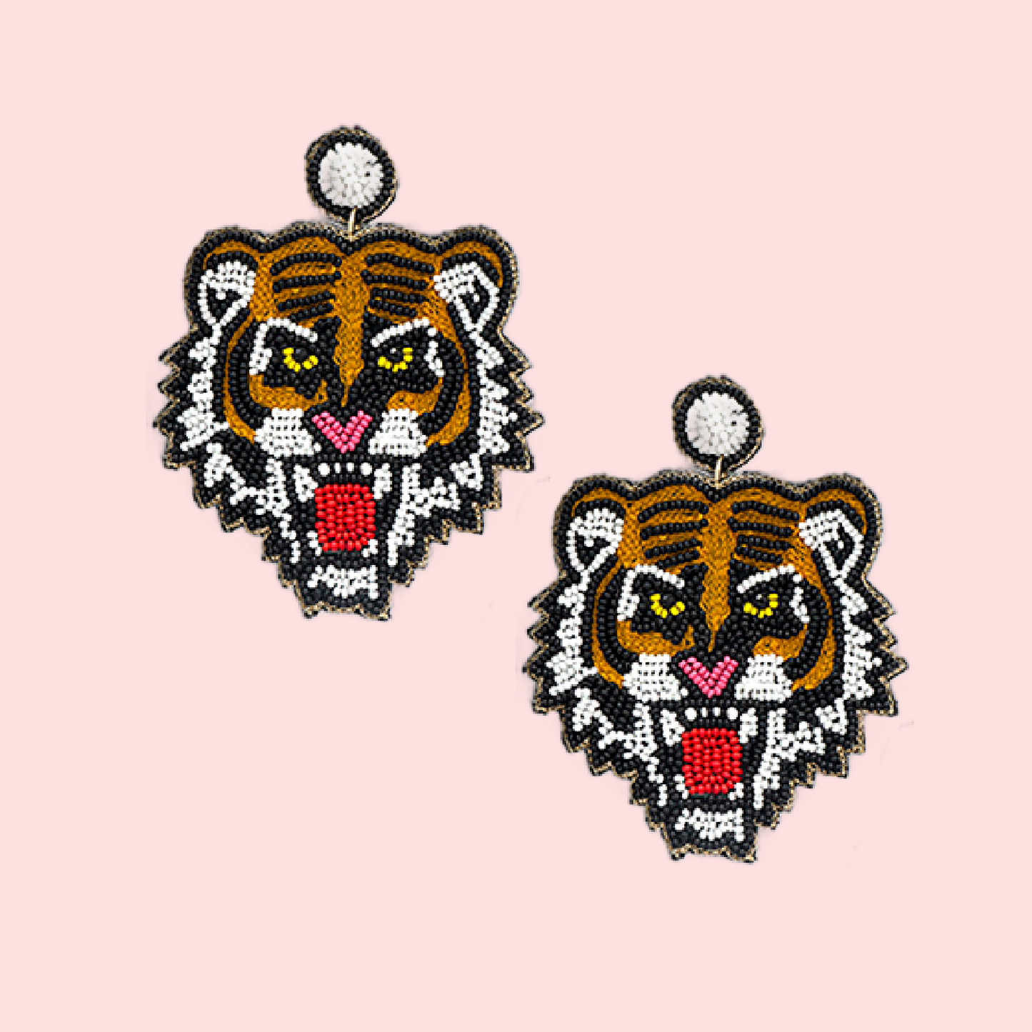 Roaring Tiger Embroidered Seed Beaded Earrings
