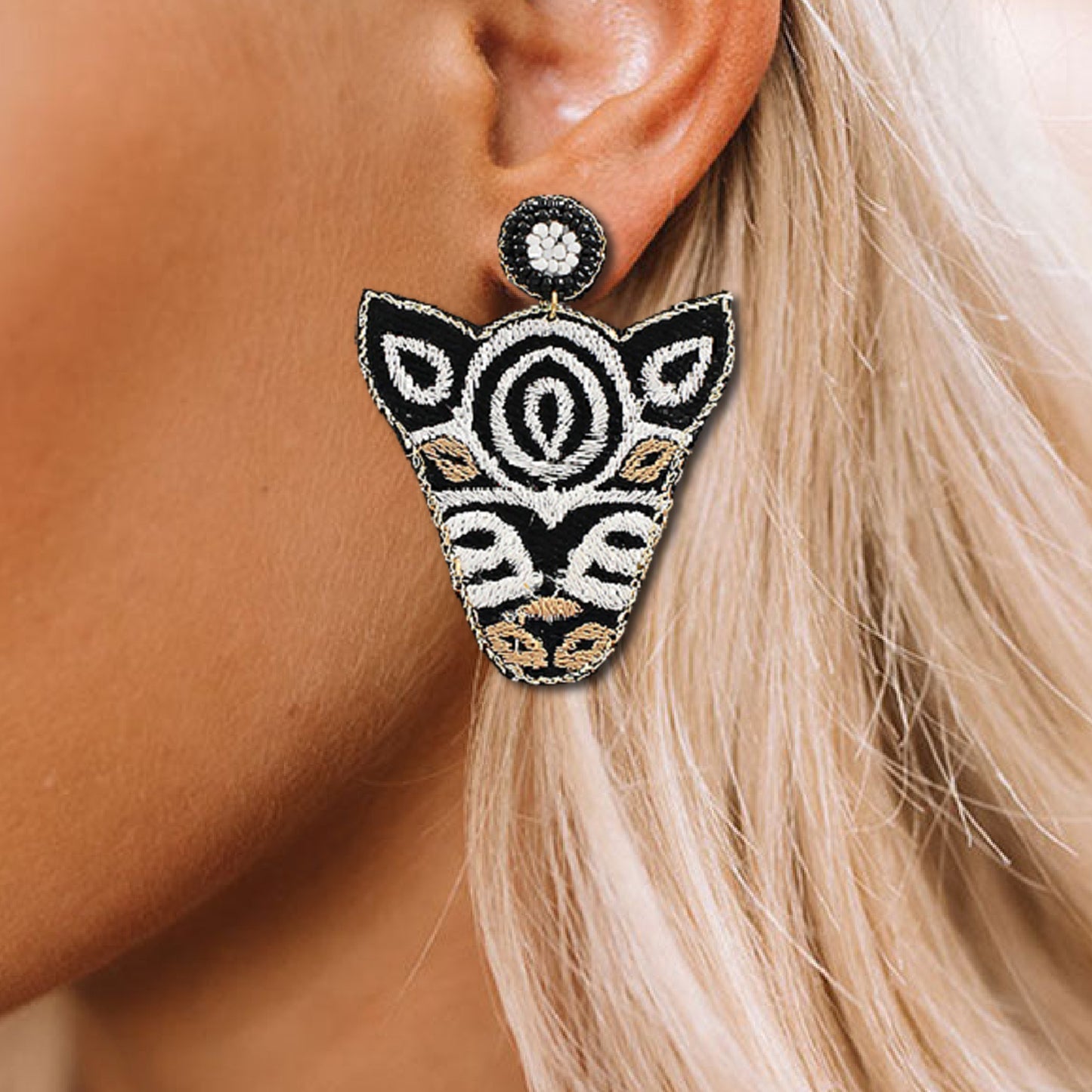 Tribal Zebra Safari Resort Beaded Embroidered Earrings