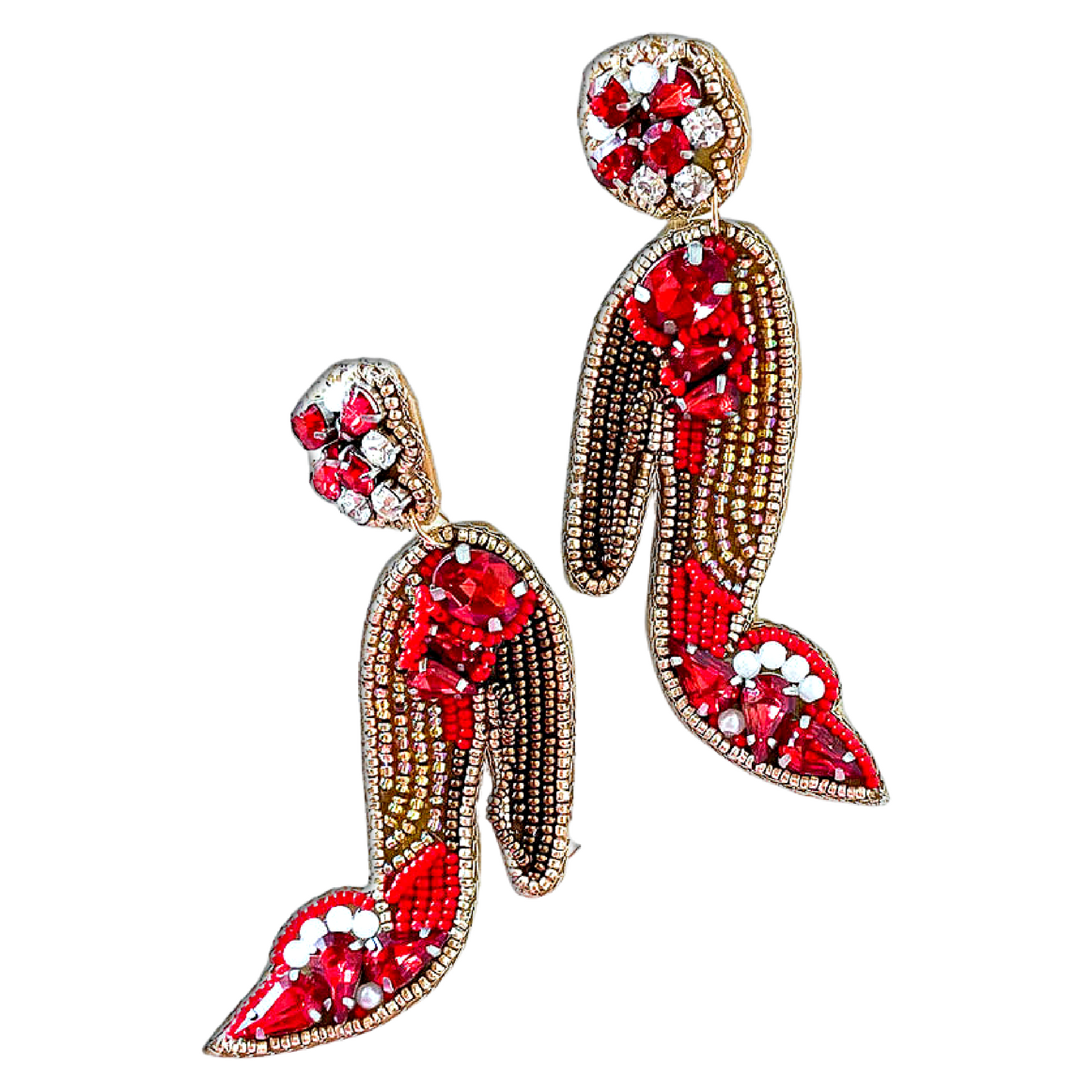 Ruby Slippers Red Heel Crystal Rhinestone Beaded Earrings