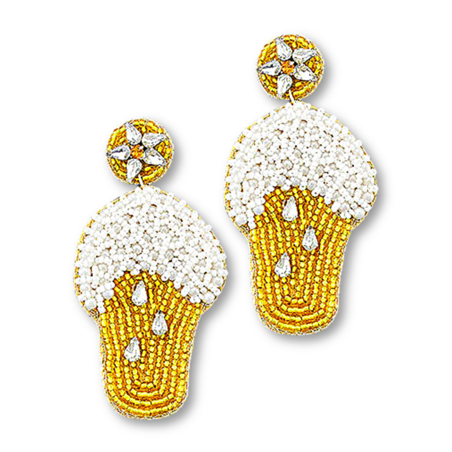 Sudsy Beer Glass Crystal Seed Beaded Earrings
