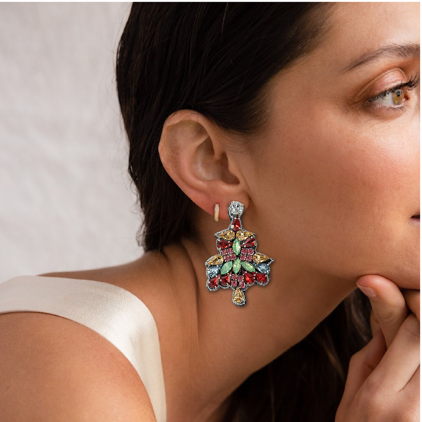 CZ Rhinestone Austrian Crystal Christmas Tree Earrings