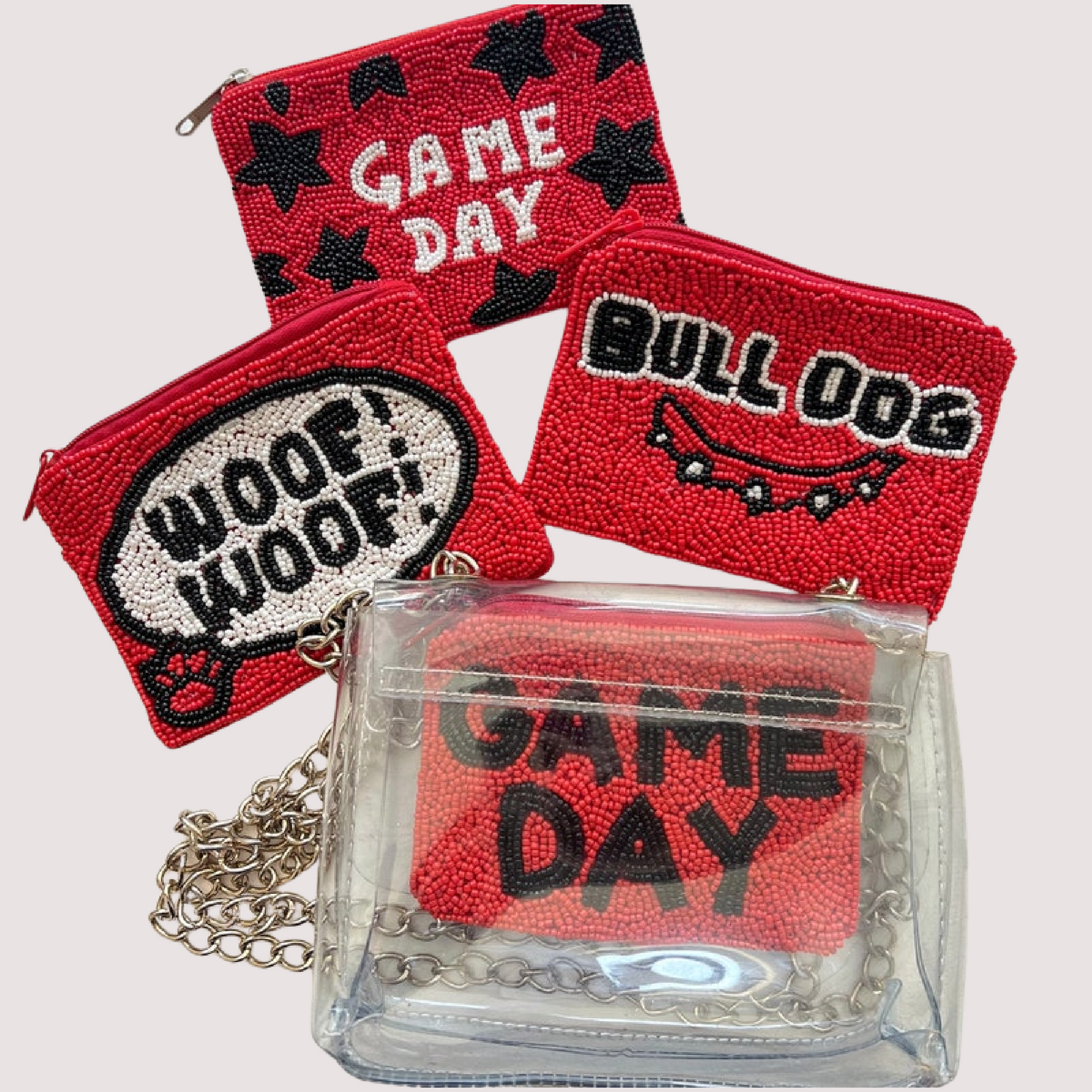 Football GAMEDAY Red Black Logo Beaded Storage Coin Pouch