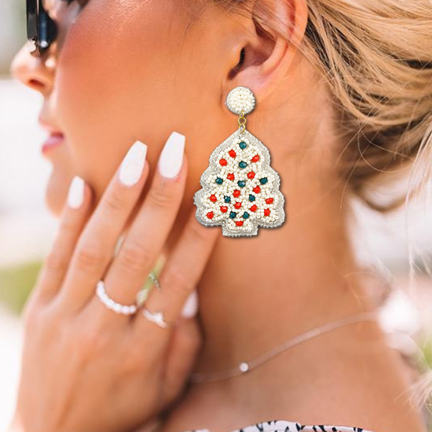 Colorful Sparkle Ball Beaded Christmas Tree Earrings