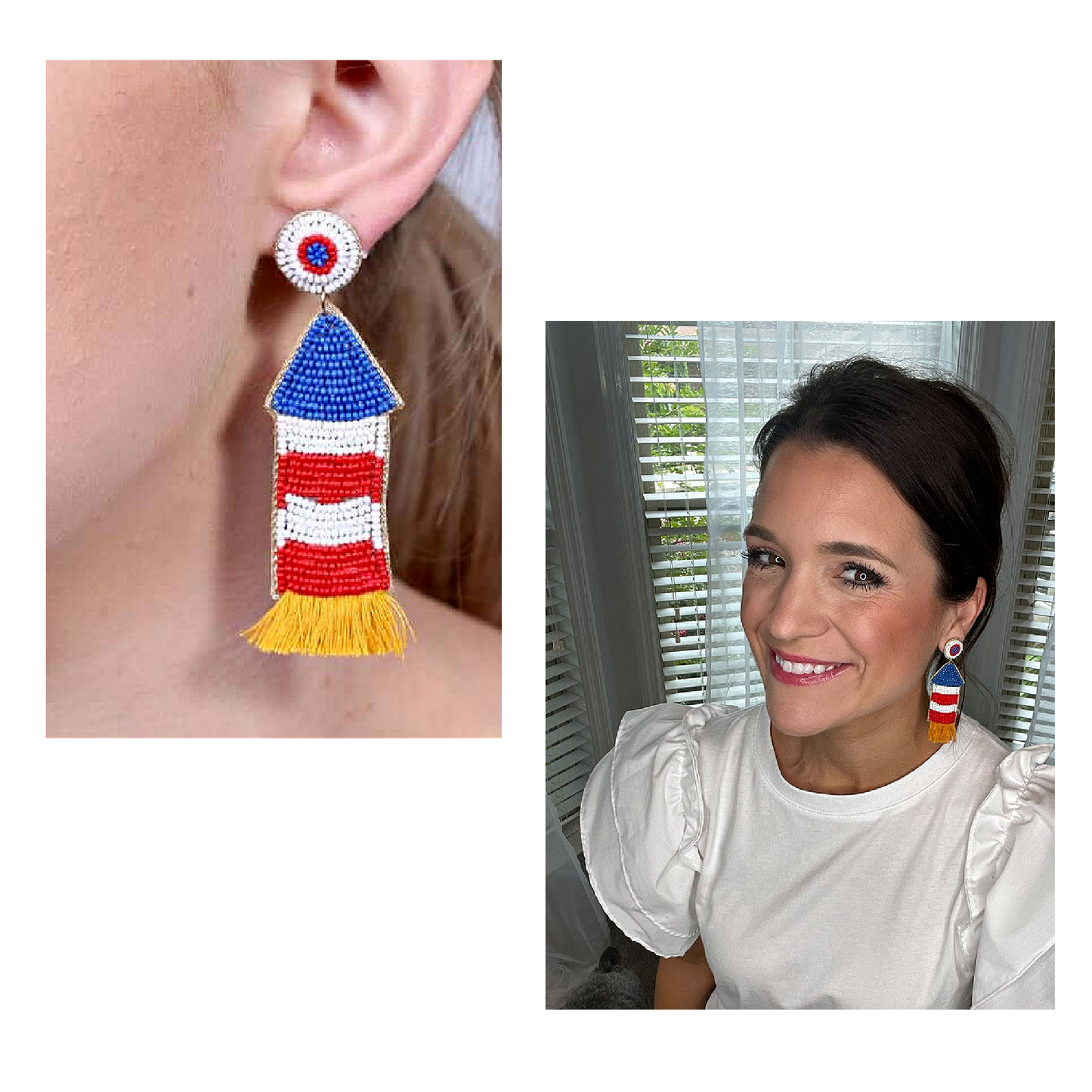 Patriotic 4th of July Firecracker Rocket Beaded Earrings