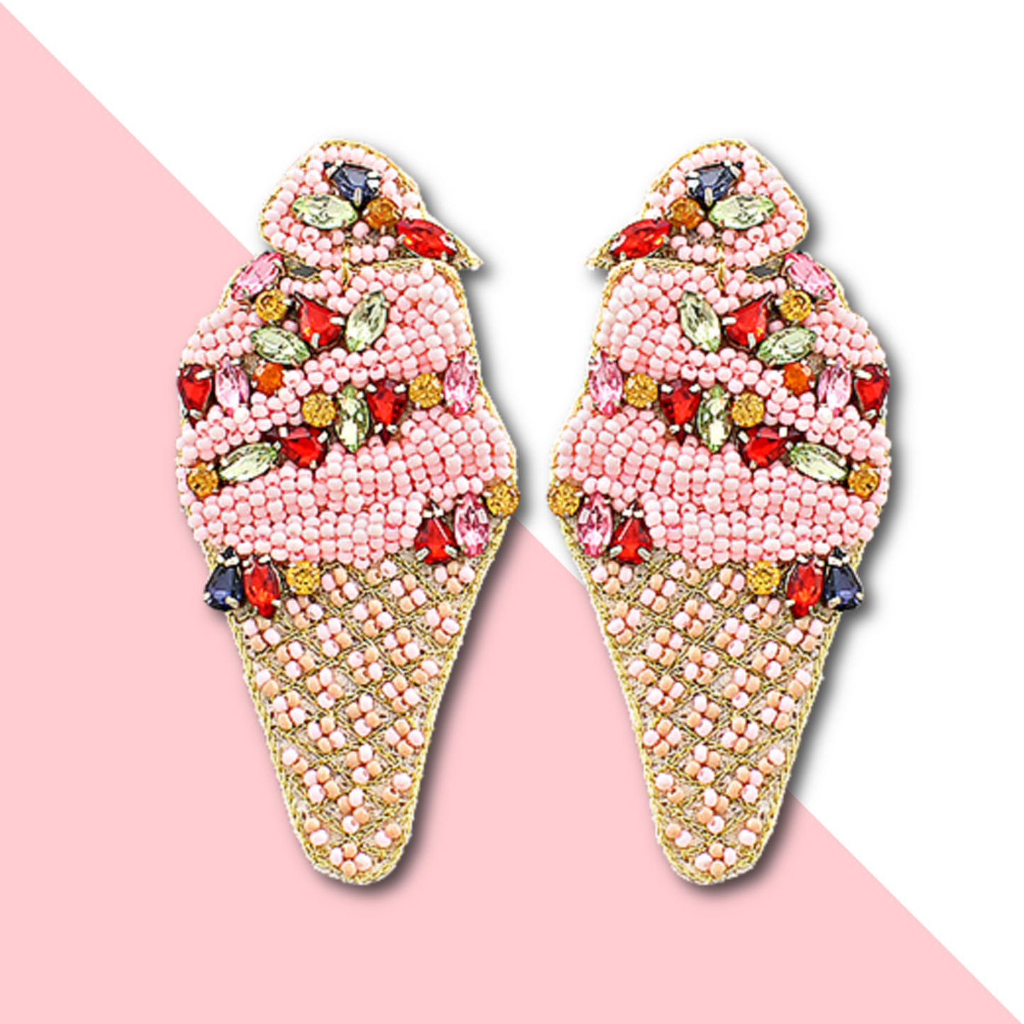 Swarovski Crystal Seed Beaded Ice Cream Cone Earrings